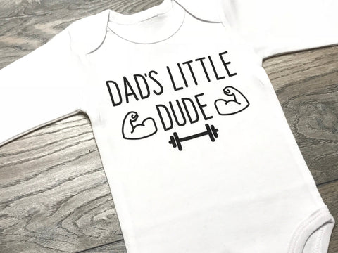 Image of Dad's Little Dude - Baby Boy Outfit - Daddy Son - Gym / Little Body Builder Outfit - Babyboy Set - Bodysuit Boys