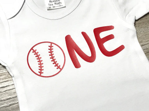 Image of Baseball One Bodysuit Red/White - First Birthday Outfit - 1st Birthday Shirt