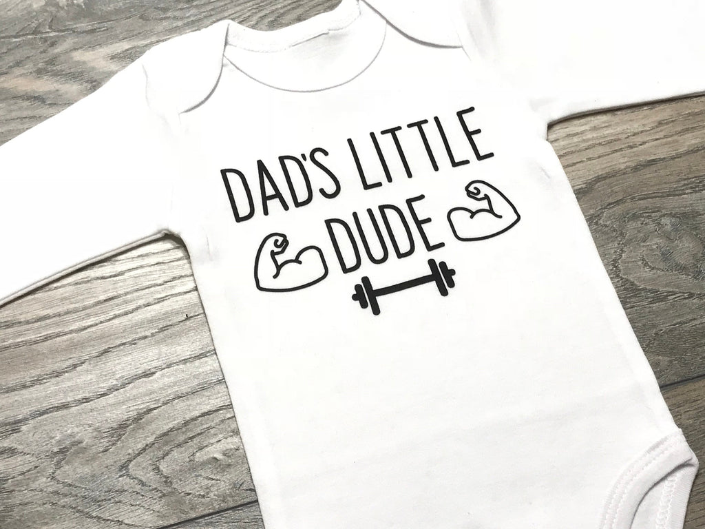 Dad's Little Dude - Baby Boy Outfit - Daddy Son - Gym / Little Body Builder Outfit - Babyboy Set - Bodysuit Boys