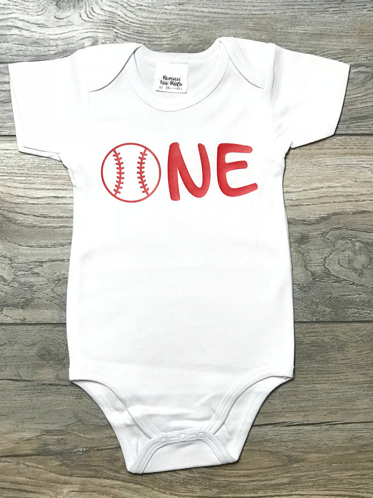 Baseball One Bodysuit Red/White - First Birthday Outfit - 1st Birthday Shirt