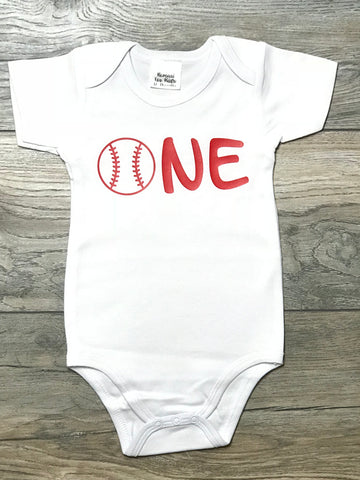 Image of Baseball One Bodysuit Red/White - First Birthday Outfit - 1st Birthday Shirt