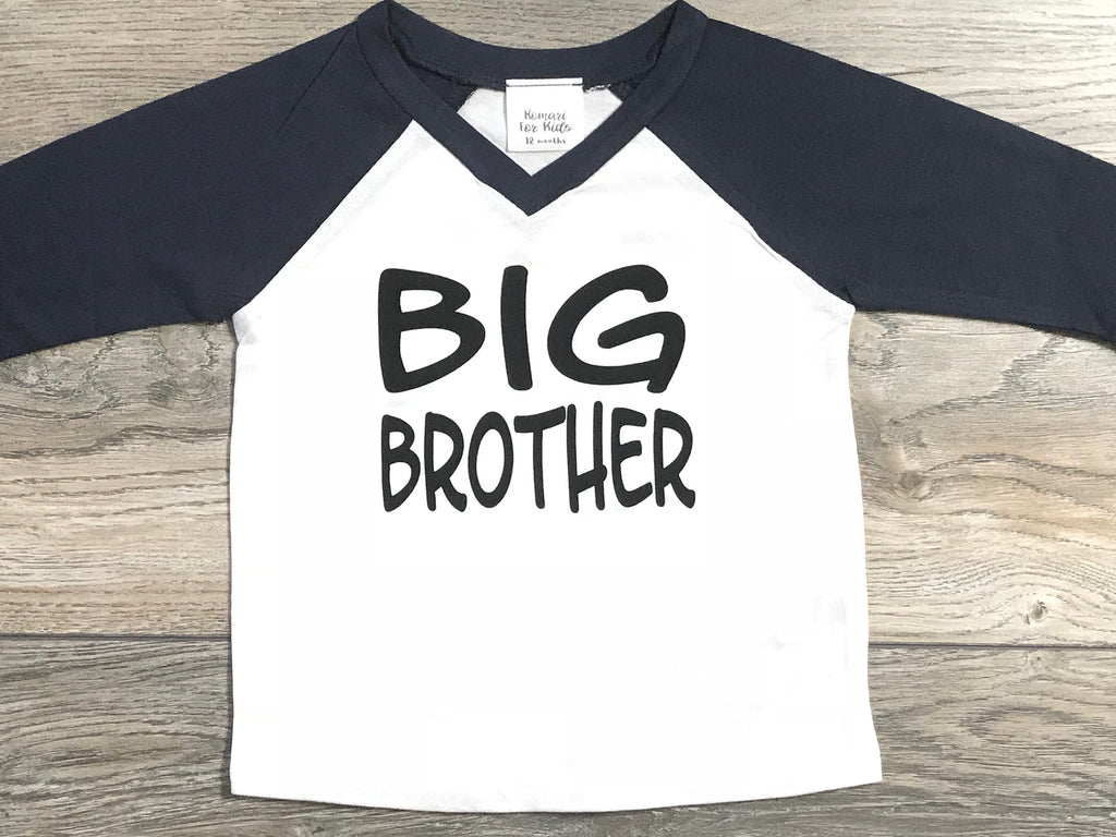 Big Brother Outfit - Pregnancy / Birth Announcement Shirt - Blue Navy 3/4 sleeve Baseball Raglan Shirt -  Big Brother Little Brother