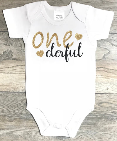 Image of First Birthday Outfit Baby Girl- 1st Birthday Outfit One Derful Bodysuit - Cake Smash Outfit - Photo Shoot Outfit 1 Year Old - Onederful