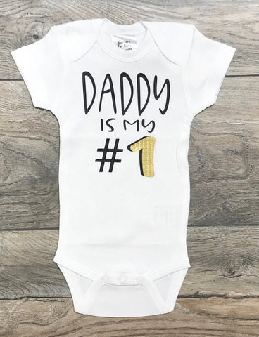 Image of Daddy Is My #1 Bodysuit - Outfit Boy And Girl - Best Dad In The World - Black Bodysuit Gold 1 - Daddy Is My Number One Outfit - Dad / Father