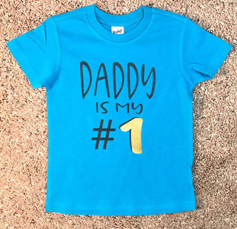 Image of Daddy Is My #1 Bodysuit - Outfit Boy- Best Dad In The World - Blue T-Shirt Gold 1 - Daddy Is My Number One Outfit - Boys Shirt - Dad/Father